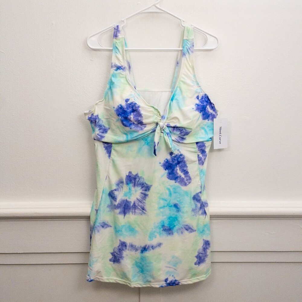 MEETCURVE 3XL Tie Dye Swim Top Plus Size Shelf Bra Built-In Liner